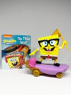 Sponge Bob Catfishing Figure Moveable Net Skateboard + On Thin Ice Hockey Book